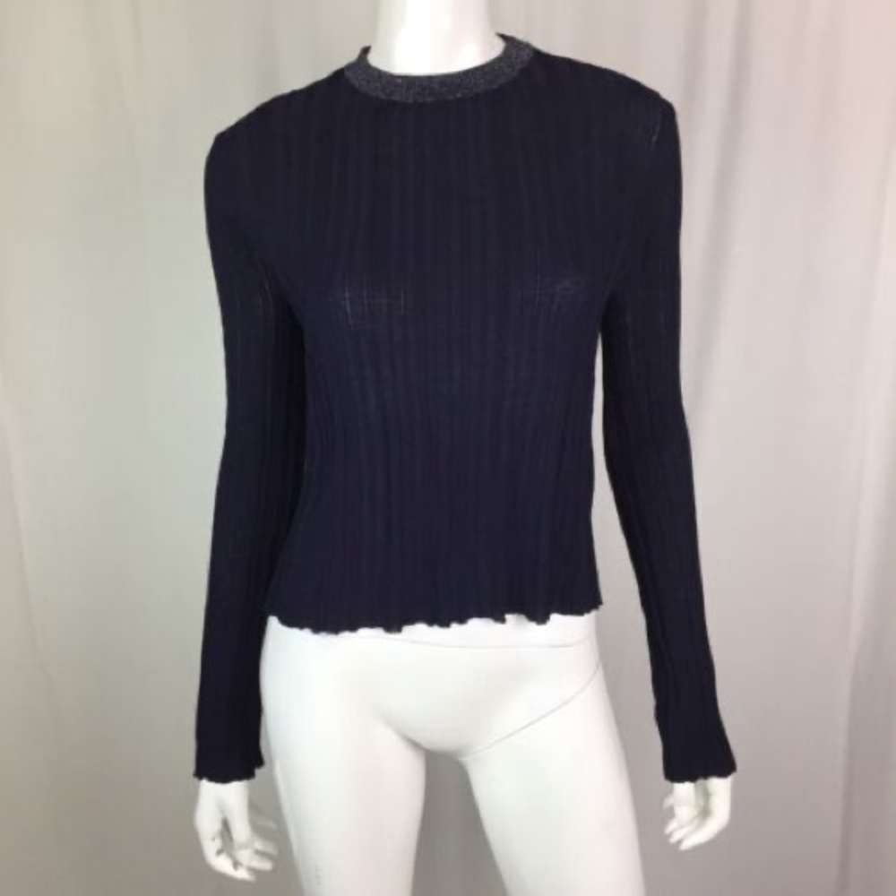 Zara Black and Silver Ribbed Knit Top
